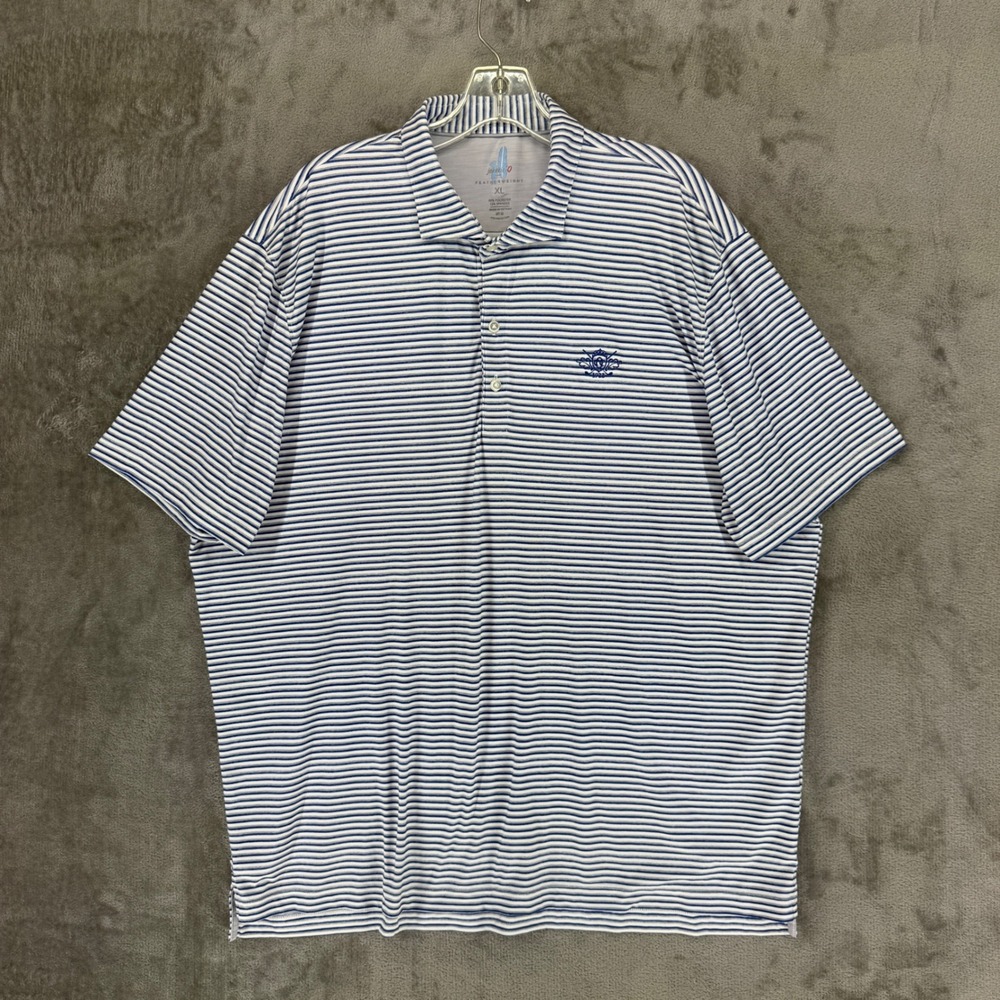 Johnnie-O Warwick Featherweight Polo Shirt Mens XL Blue Striped JMPO7330 UPF 50